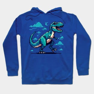 Blue T rex Pixel Hoodie